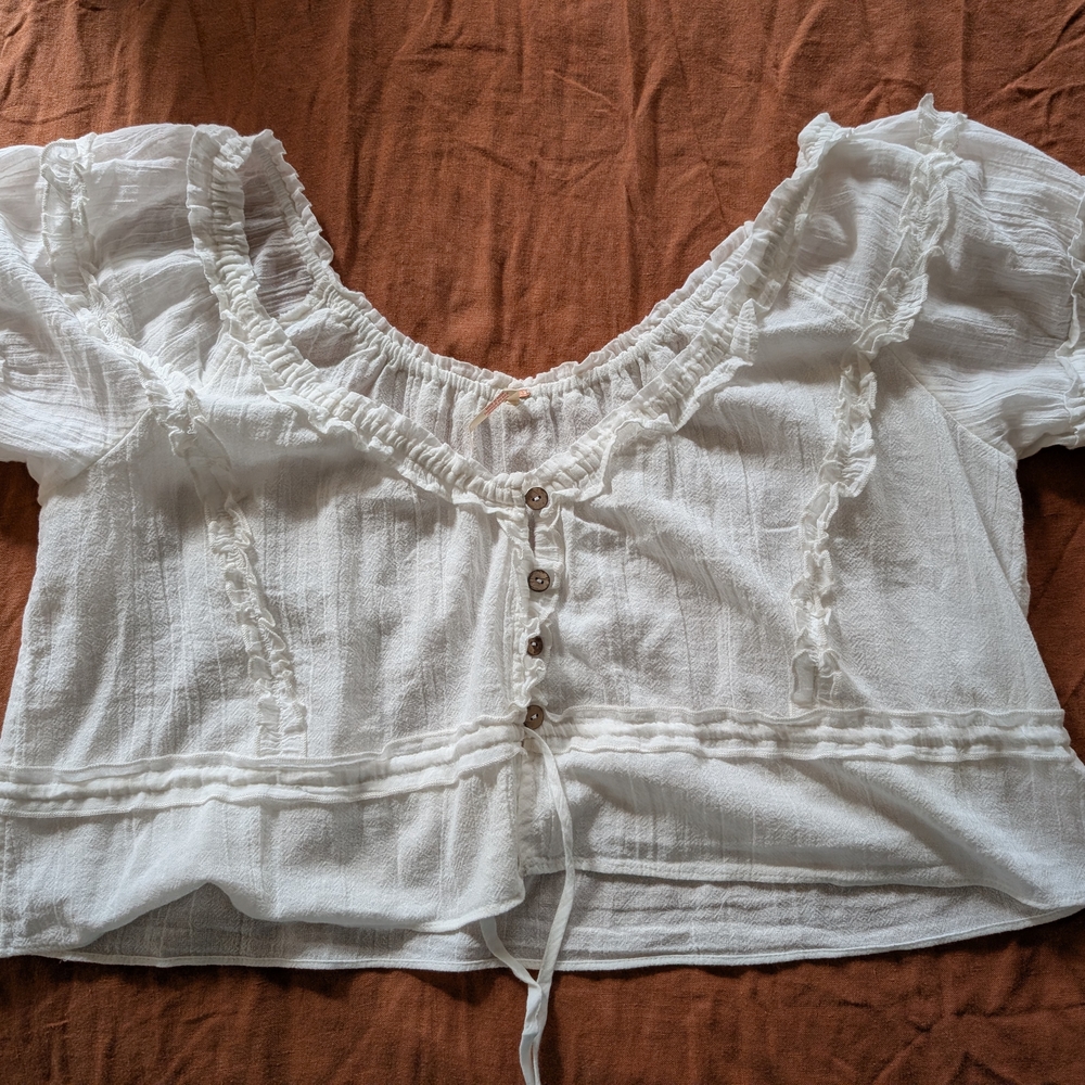 Free People White Ruffled Blouse - Picture 2 of 4